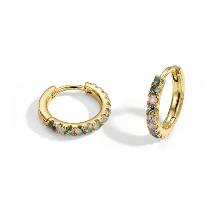Classic Moss Agate Huggies Earrings