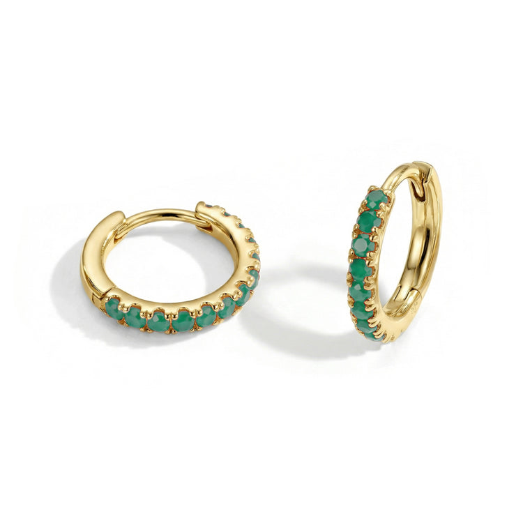 Classic Green Agate Huggies Earrings