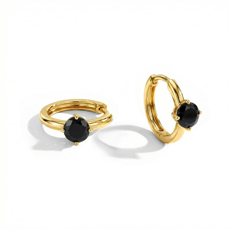 Black Onyx Huggies Earrings - Round