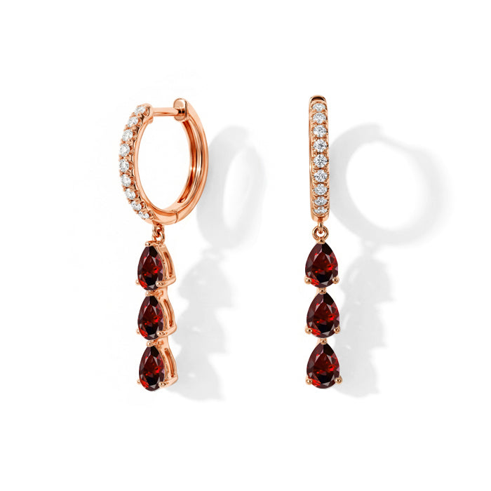 Long Garnet Hoop Earrings