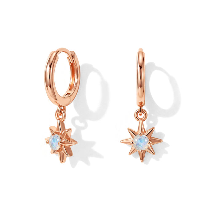 Moonstone Hoop Earrings - Stars
