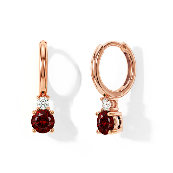 Garnet Round Hoop Earrings
