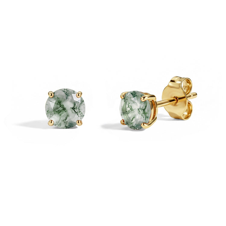 Moss Agate Round Stud Earrings