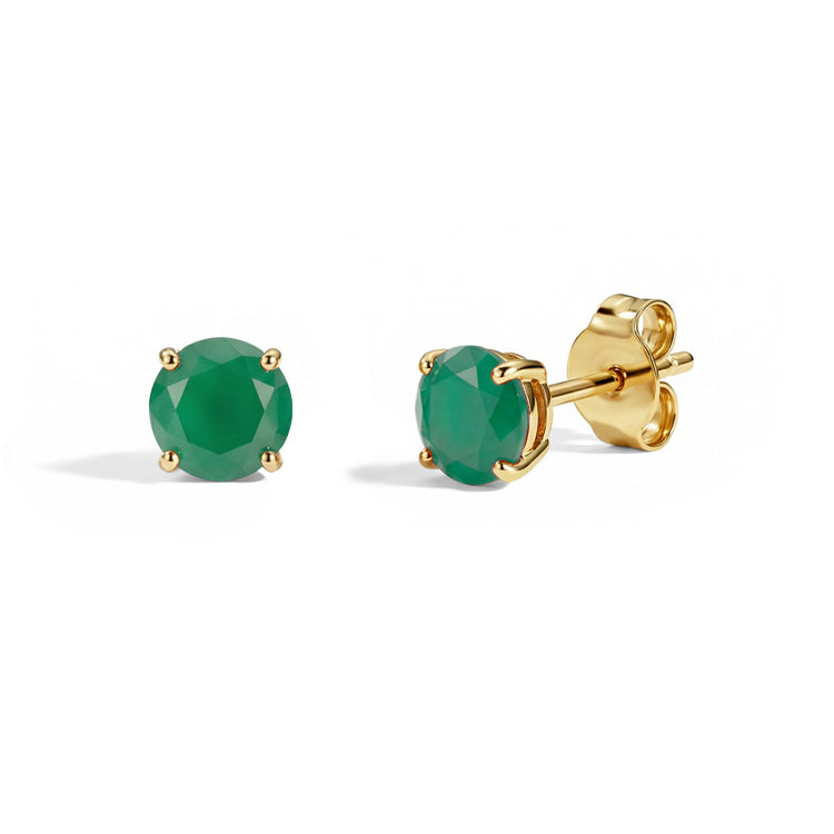 Green Agate Round Stud Earrings