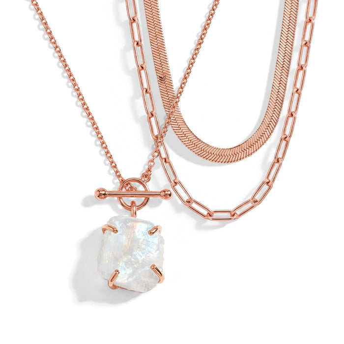 Moonstone T-Lock Necklace Set - Raw Crystals