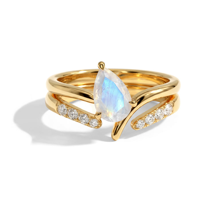 Edgy Moonstone Stackable Double Ring Set