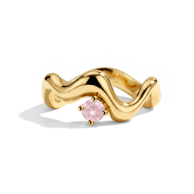 Wave Rose Quartz Statement Ring