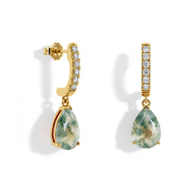 Moss Agate Dorp Earrings - Teardrops