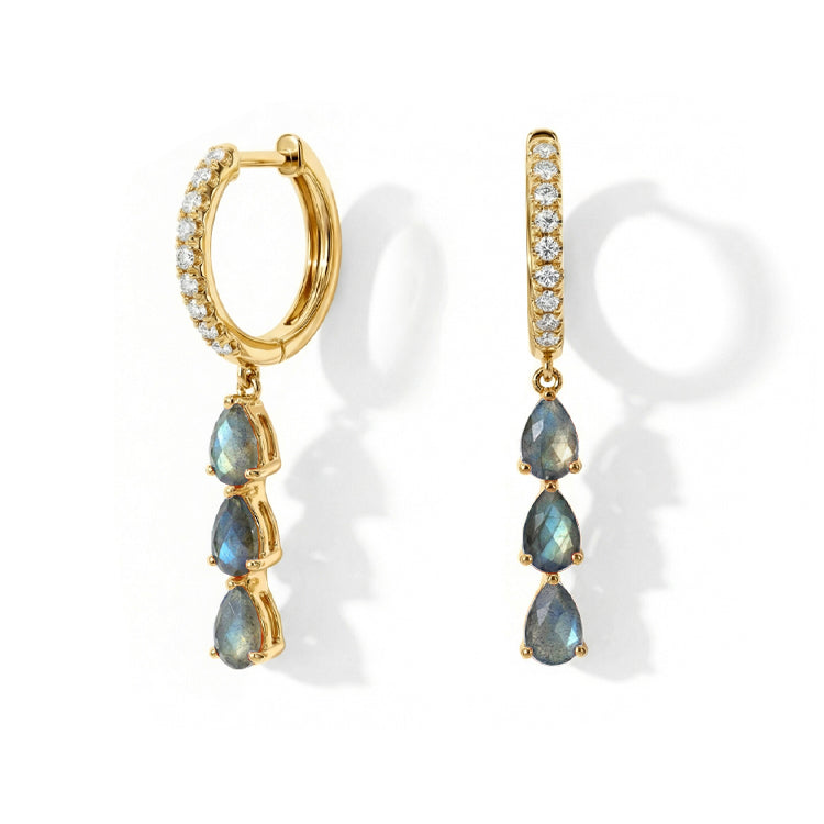 Long Labradorite Hoop Earrings