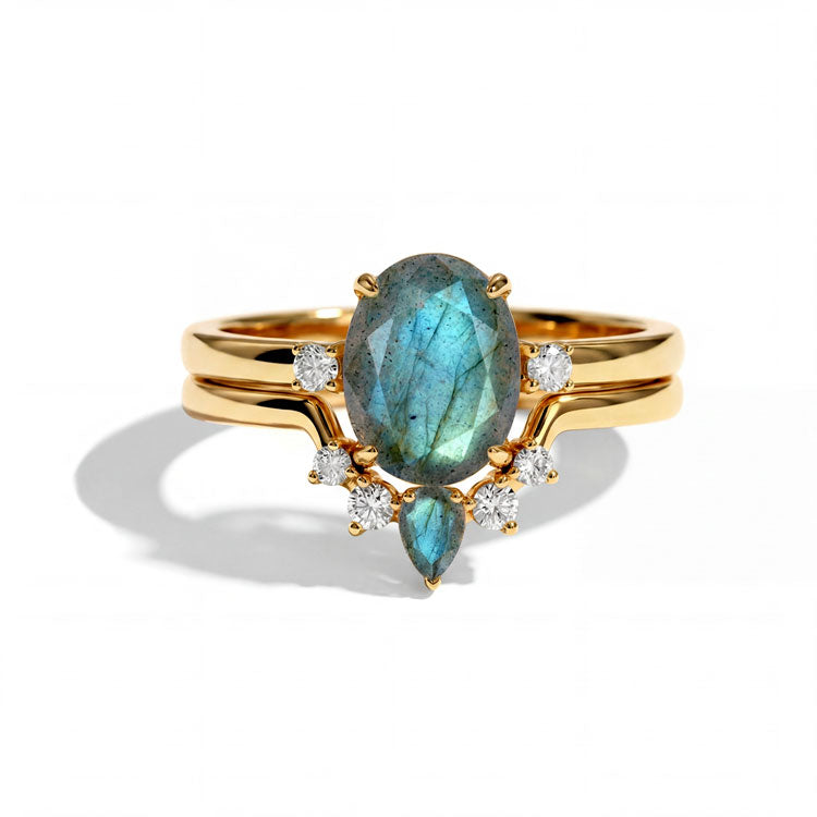 Oval Labradorite Bridal Ring Set