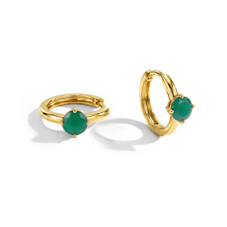 Green Agate Huggies Earrings - Round
