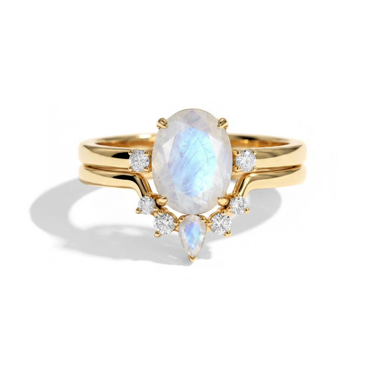 Oval Moonstone Bridal Ring Set