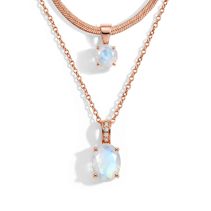 Snake Chain & Moonstone Necklace Set