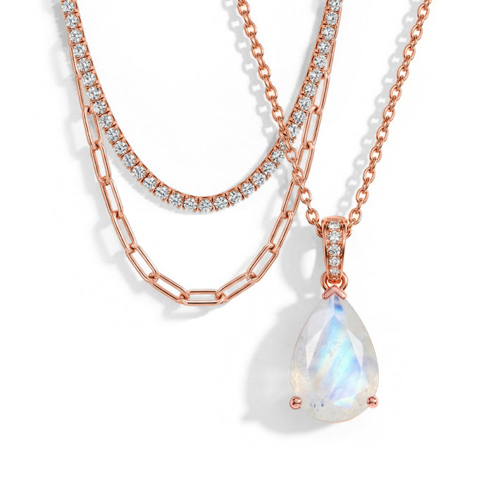 Moonstone Necklace Set With Zircon Chain
