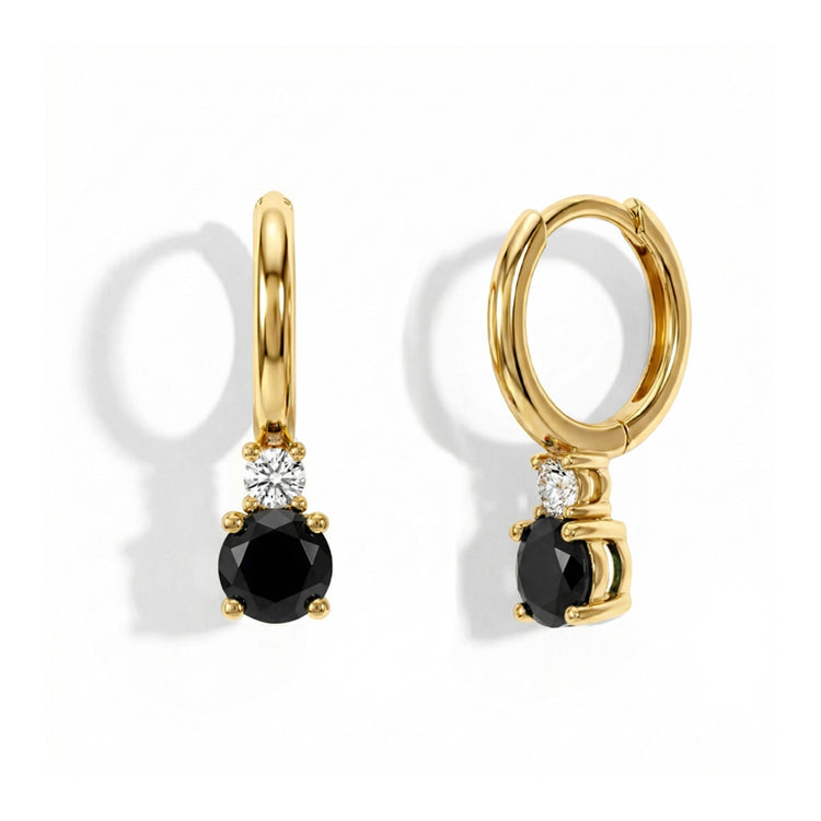 Black Onyx Round Hoop Earrings