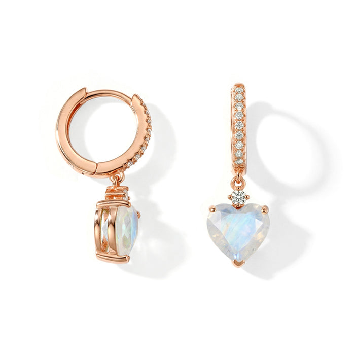Heart Moonstone Hoop Earrings