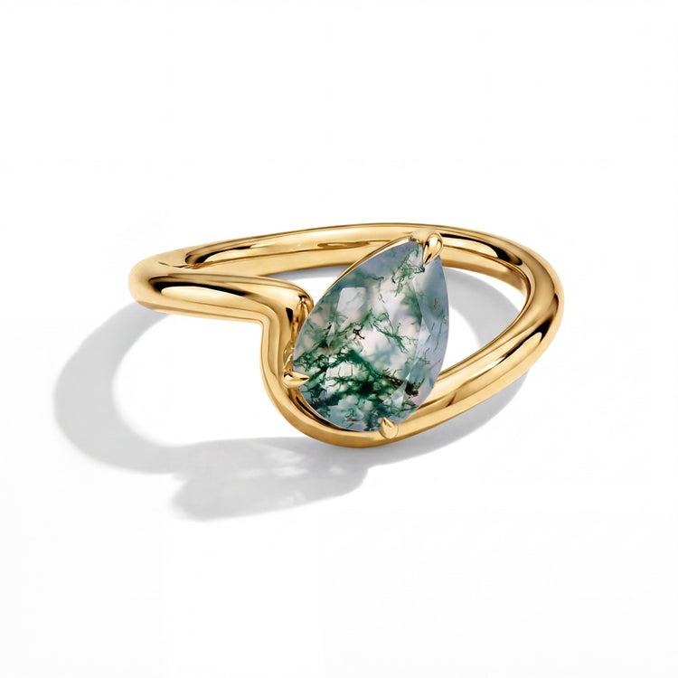 Contemporary Pear Moss Agate Ring