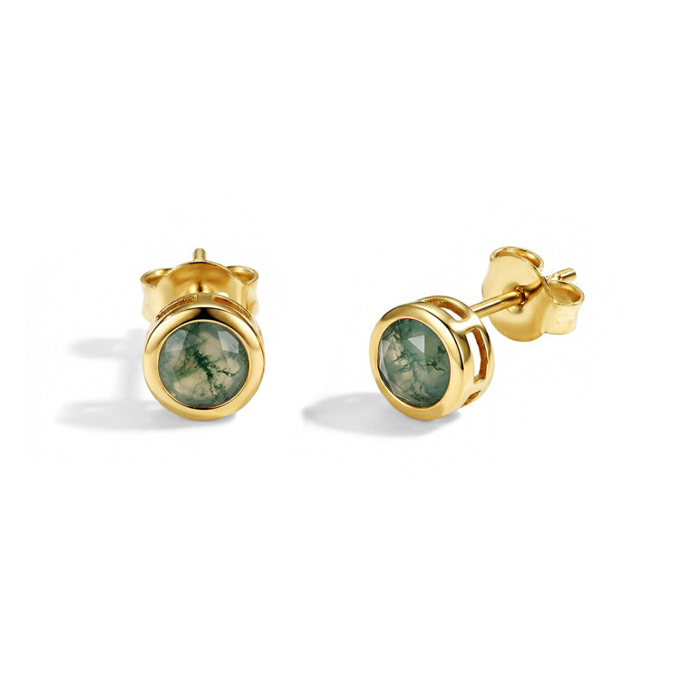 Moss Agate Stud Earrings - Stackable