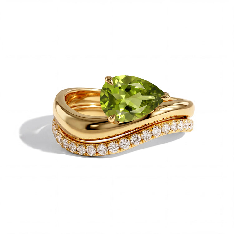Streamlined Peridot Double Ring Set