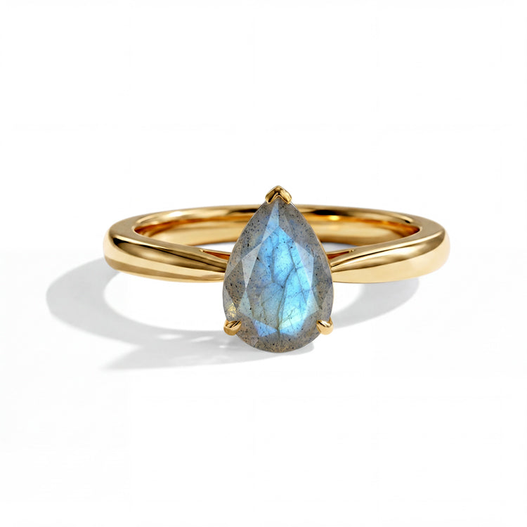 Pear Labradorite Solitaire Ring