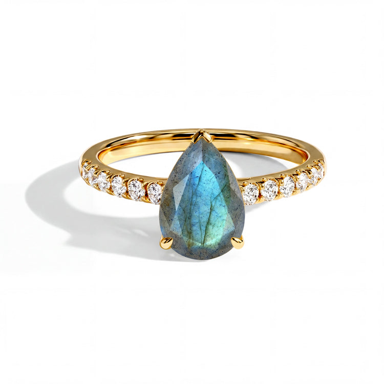 Dainty Pear Labradorite Ring