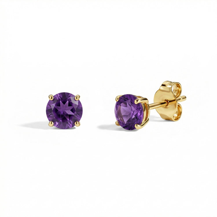 Amethyst Round Stud Earrings