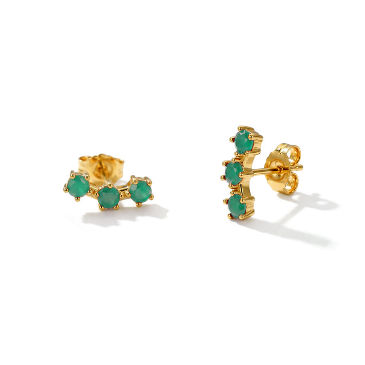 Green Agate Stud Earrings - Stackable