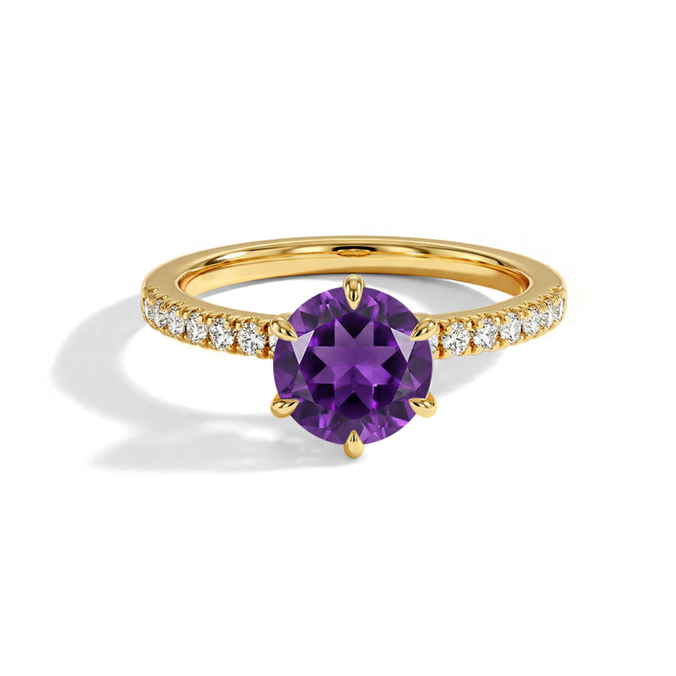 Round Amethyst Pave Band Ring