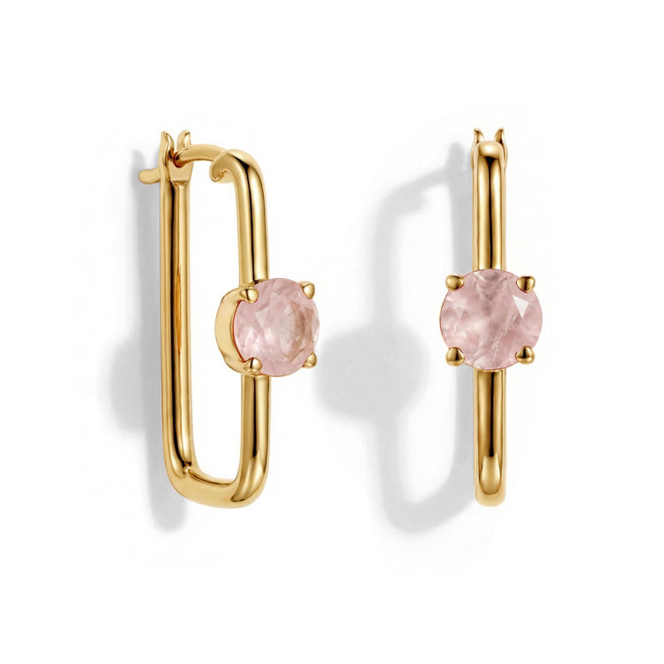 Large Rose Quartz Hoop Earrings