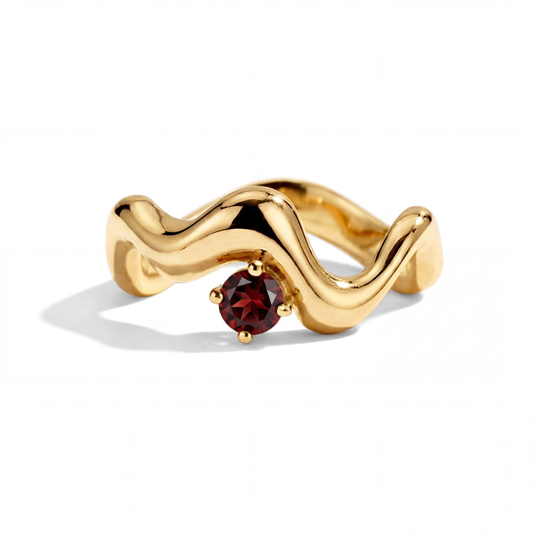 Wave-Twisted Garnet Ring