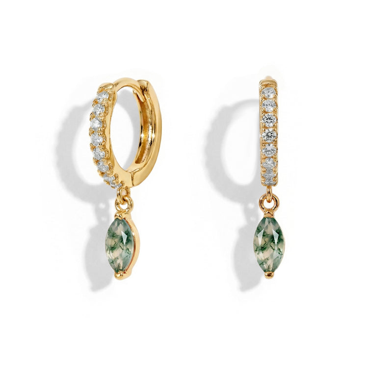 Hoops Earrings - Moss Agate Marquise