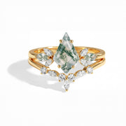 Kite Cut Moss Agate Ring Set