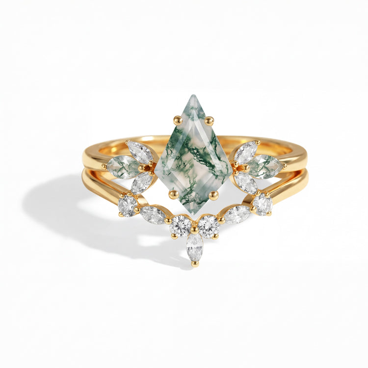 Kite Cut Moss Agate Ring Set