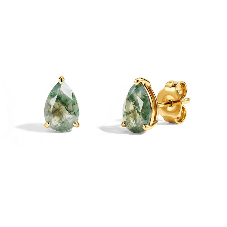 Pear-shaped Moss Agate Earrings