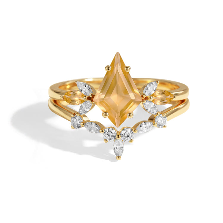 Kite Cut Citrine Ring Set