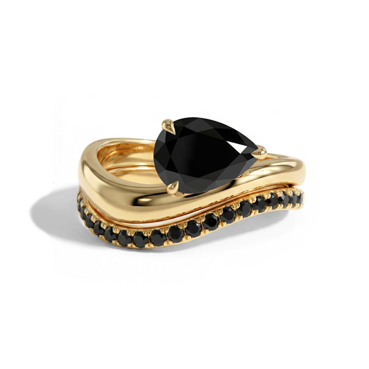 Pear Black Onyx Stacked Wave Ring