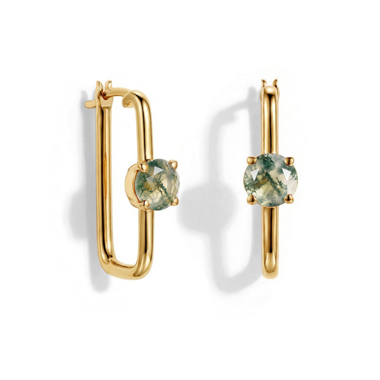 Large Moss Agate Hoop Earrings