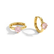 Rose Quartz Huggies Earrings - Round