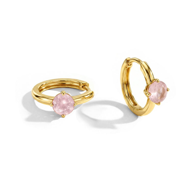 Rose Quartz Huggies Earrings - Round