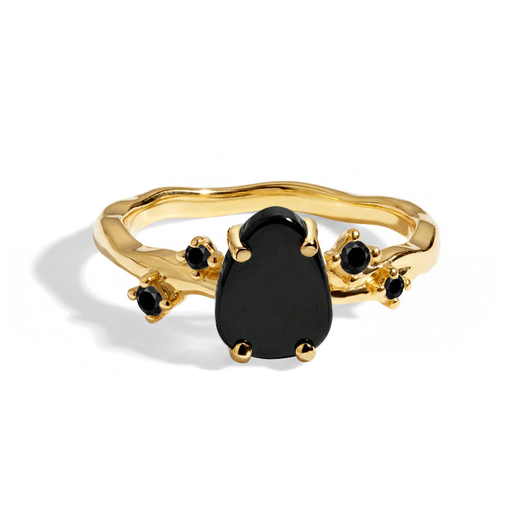 Rough-Cut Black Onyx Gold Ring