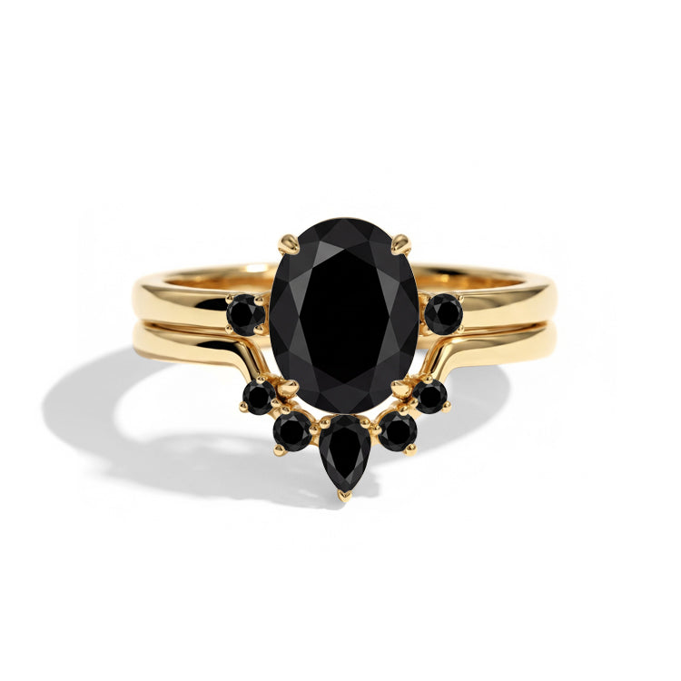 Black Onyx Coronet Bridal Ring Set