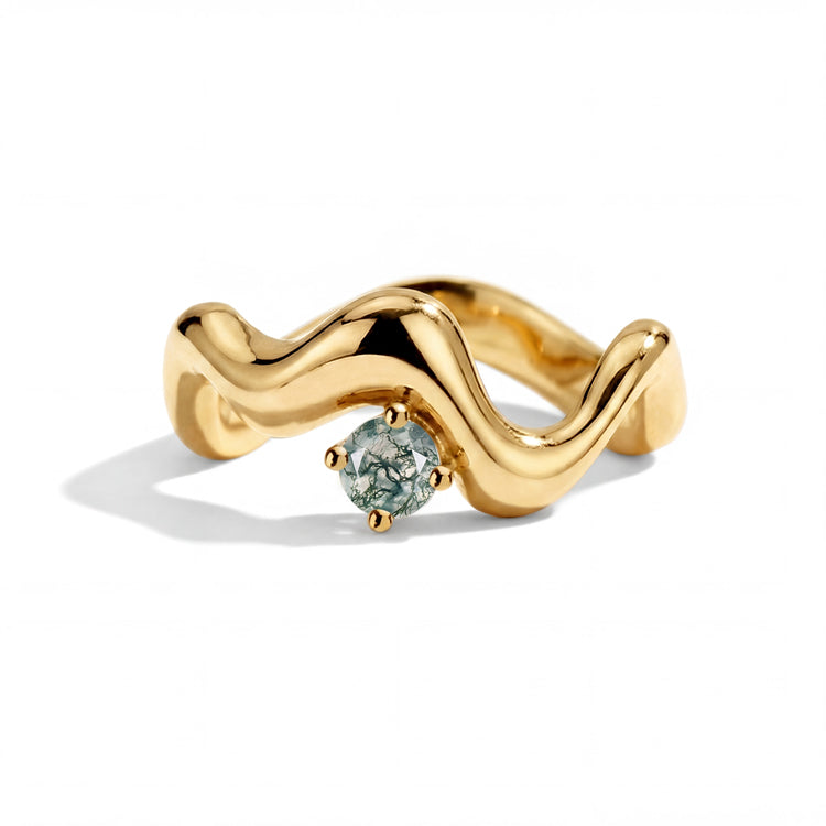 Wave Moss Agate Statement Ring