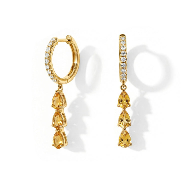 Long Citrine Hoop Earrings