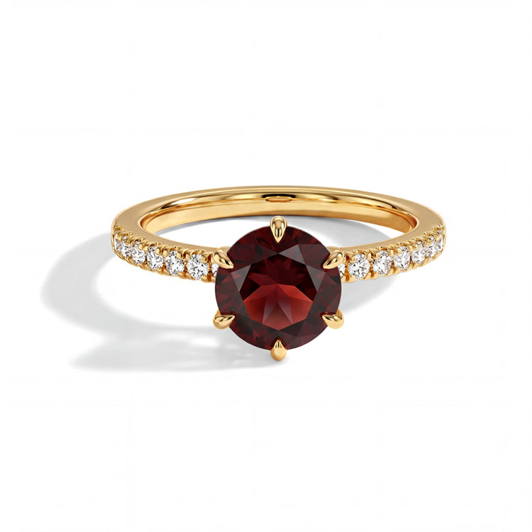 Round Garnet Solitaire Ring