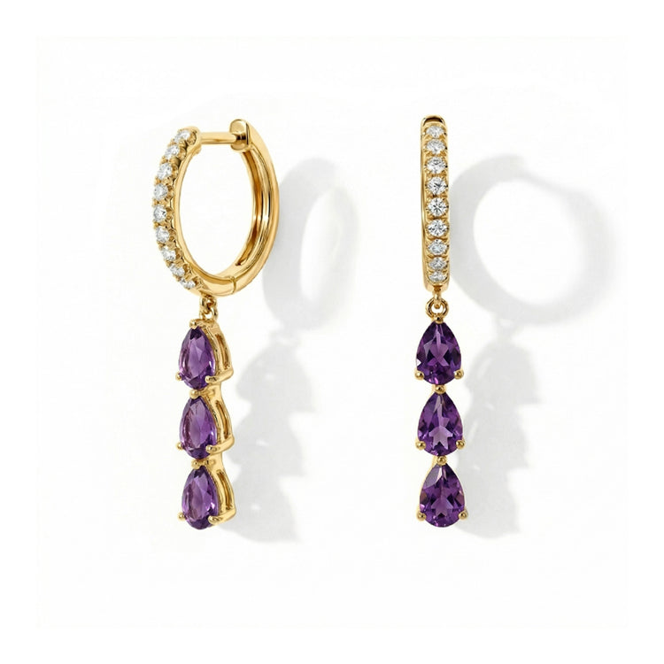 Long Amethyst Hoop Earrings