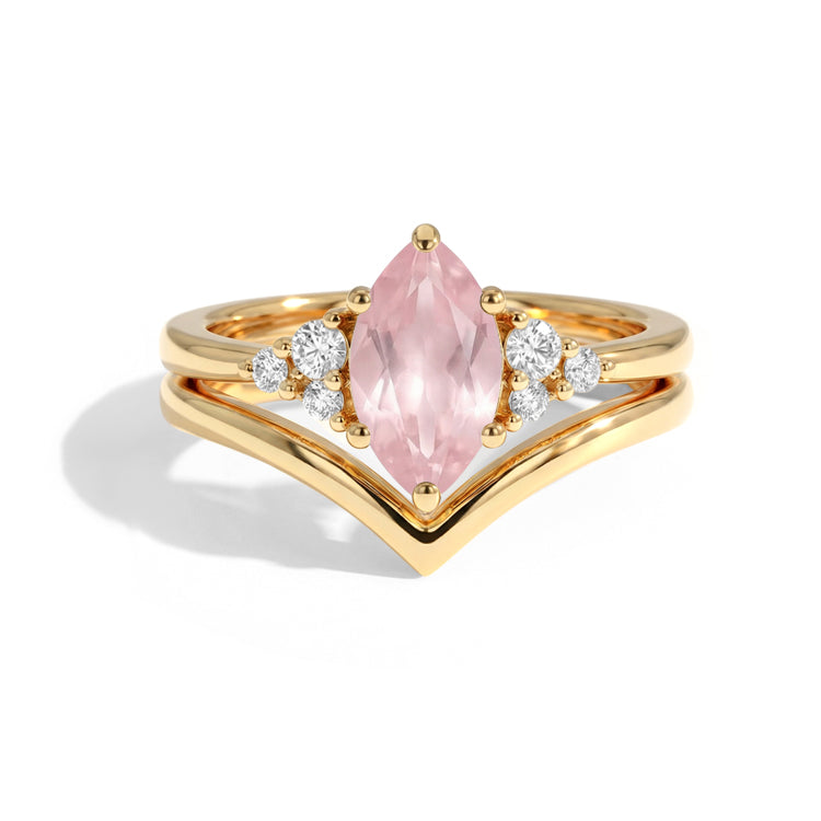 Rose Quartz V-Shaped Ring Set