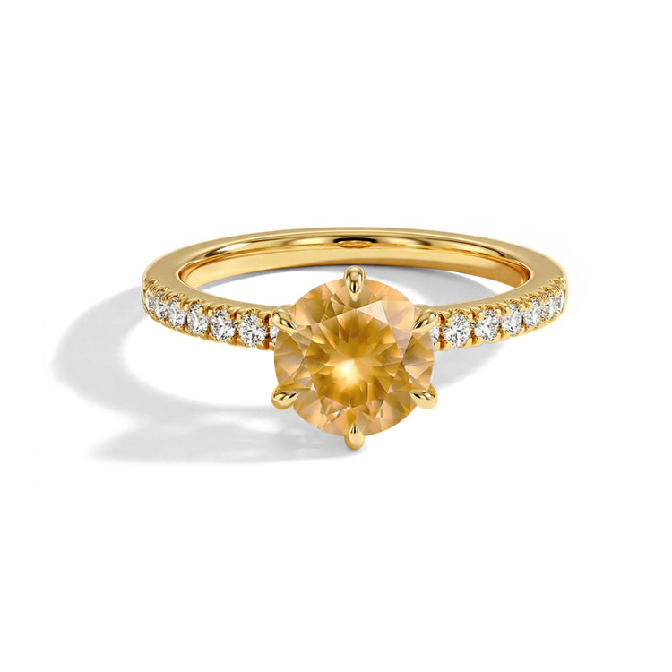 Round Citrine Pave Band Ring