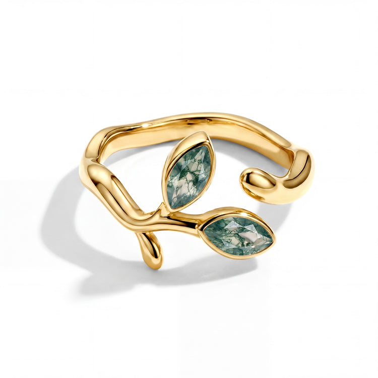 Adjustable Moss Agate Vine Ring