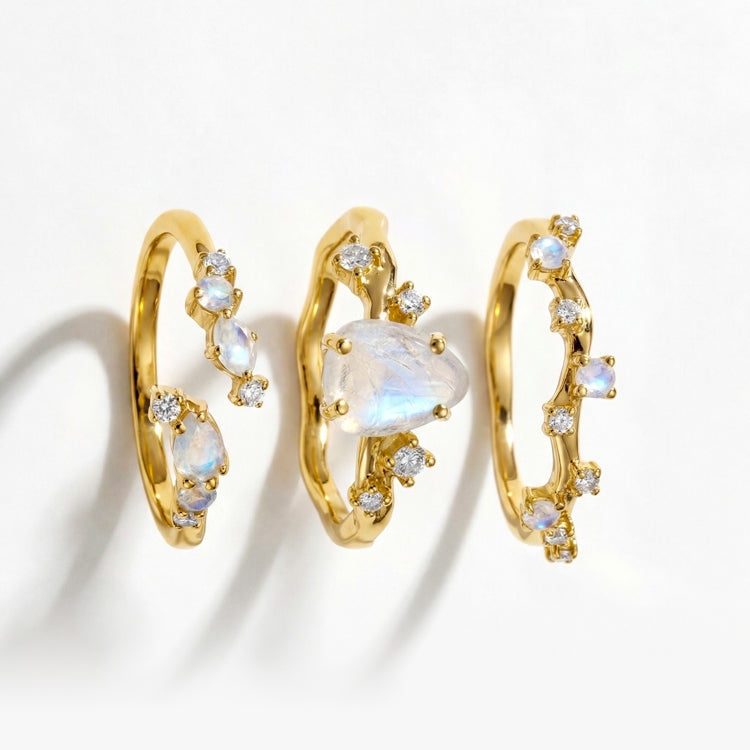 Boho Moonstone Ring Set