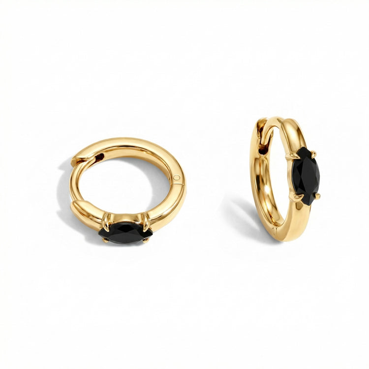 Huggies Black Onyx Earrings - Marquise